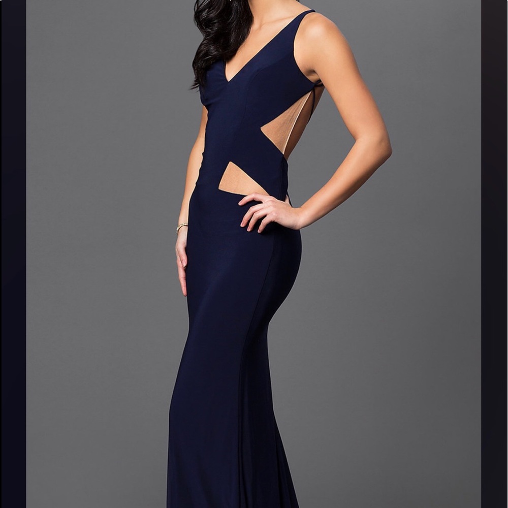 Floor Length Navy Blue Prom Dress - Picture 2 of 3